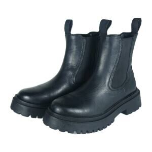 Thursday Women's Legend US6,5 Black Leather Platform Pullon Ankle Chelsea Boots